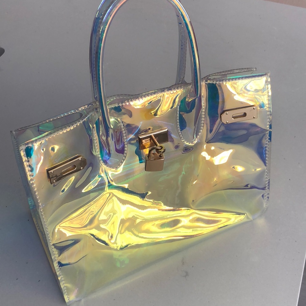 Coral Holographic PVC Satchel Handbags Clear Bag